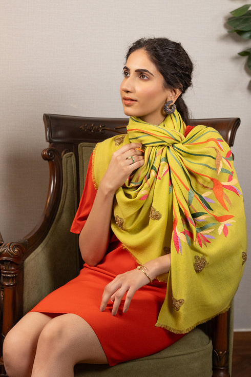 Paradise Bloom  | Embroidered Wool Silk Stole